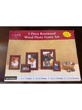 5 Piece Rosewood Wood Photo Frame Set by Carr BRAND NEW!
